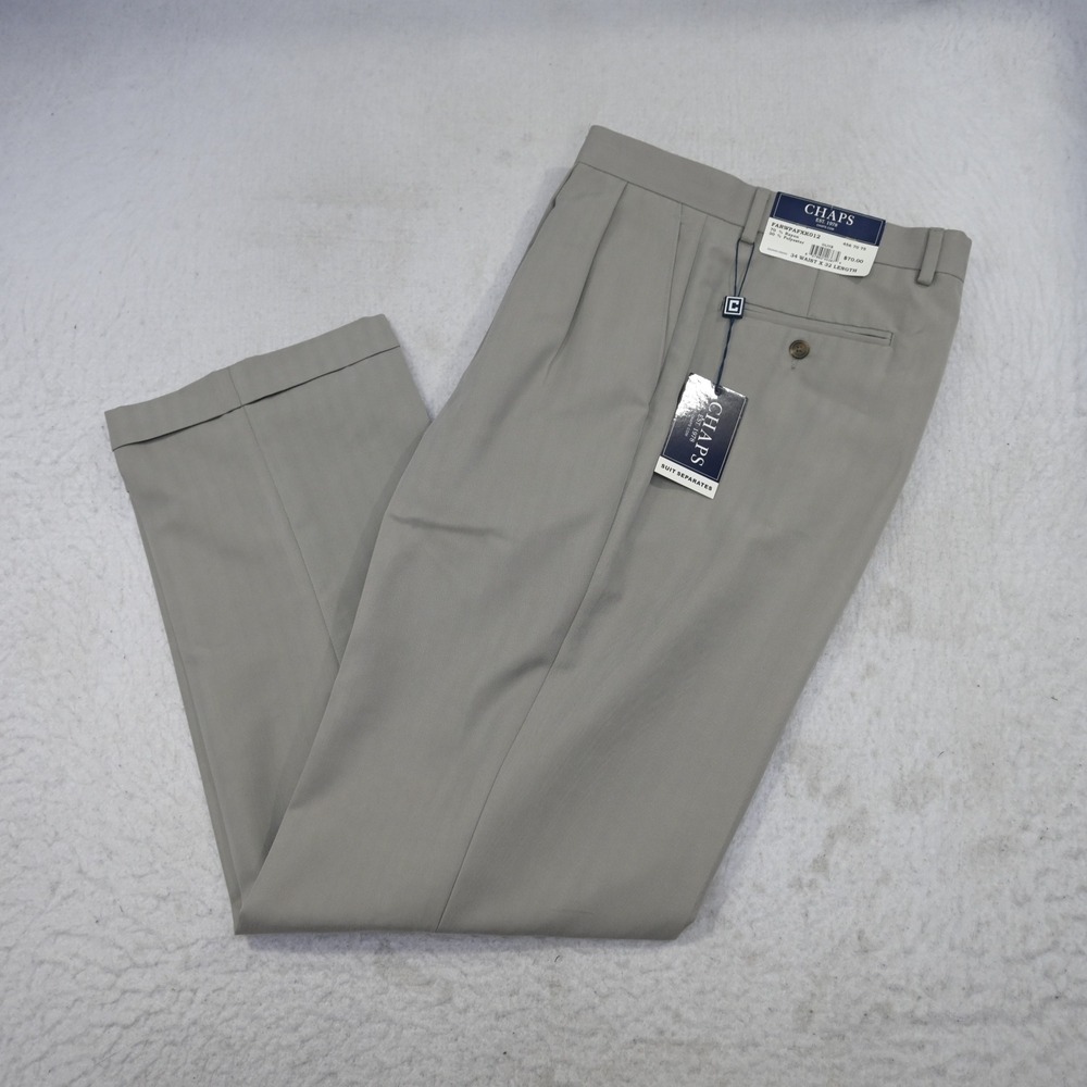Chaps Suit Separates Dress Pants Mens 34x32 NEW Gray Pleated Cuffed Rayon Blend